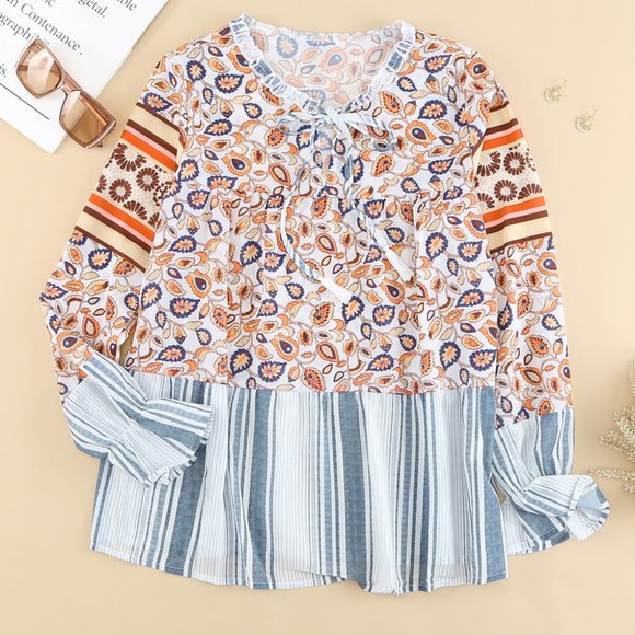 💜 New Floral Stripped Loose Fit Blouse - Picture 4 of 8